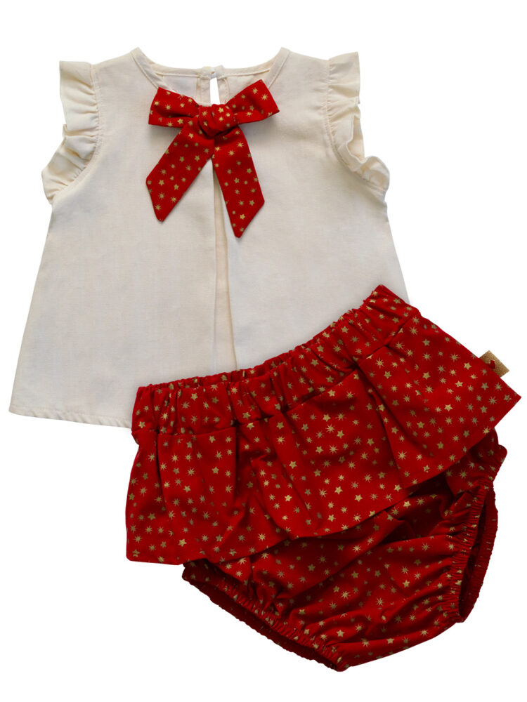 Starry Bow Frilly Christmas "Broekie" Set (0-3mo)