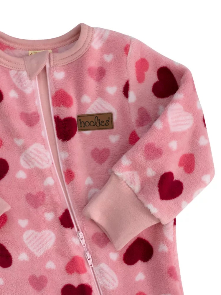 Dusty Pink Hearts Kids Plush Fleece Onesie Plushiegrow™