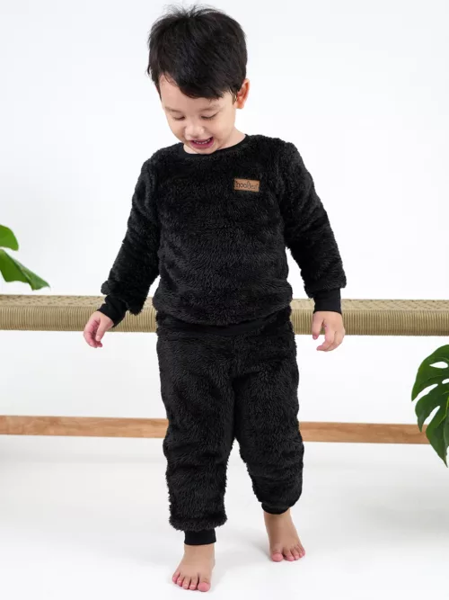 Pyjamas for Kids Black Winter Plush Fleece Set and Kids Winter Clothes