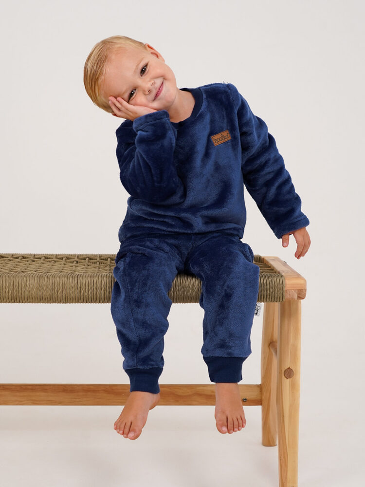 Navy Plush Set Boys Winter Fleece Set Model