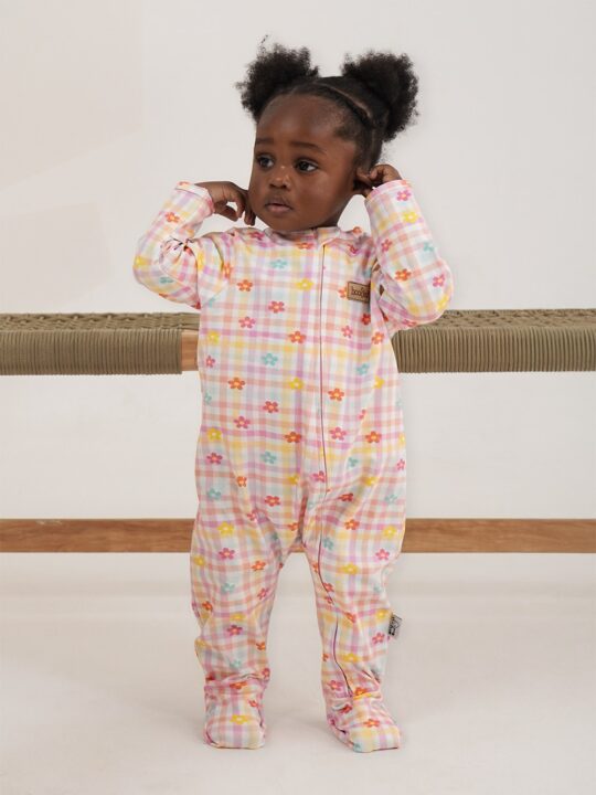 Blossom Gingham Baby Cotton Onesie Model2