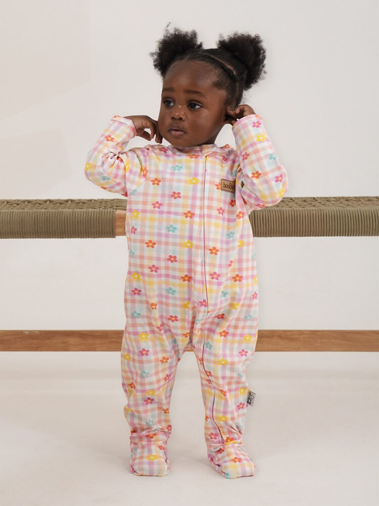 Blossom Gingham Baby Cotton Onesie Model2