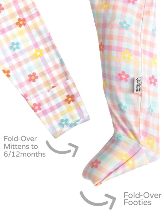 Blossom Gingham Onesie Mitten and Footie