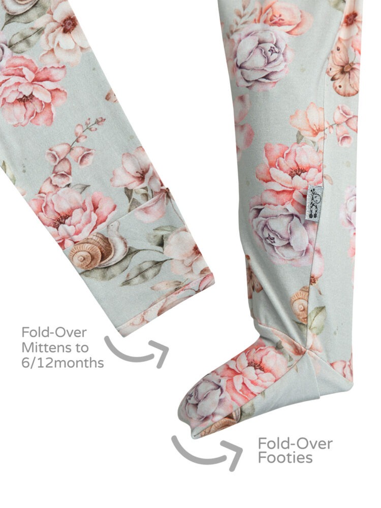 Flutter and Bloom Onesie Footie and Mitten
