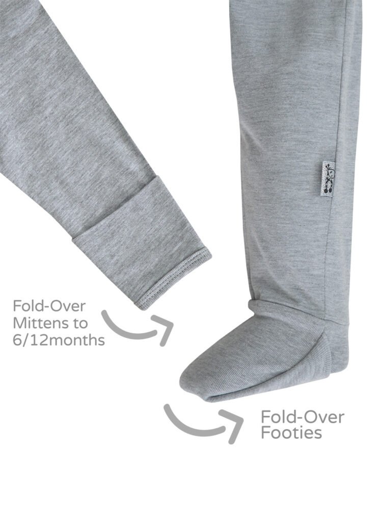Grey Melange Cotton Onesie Footie and Mitten