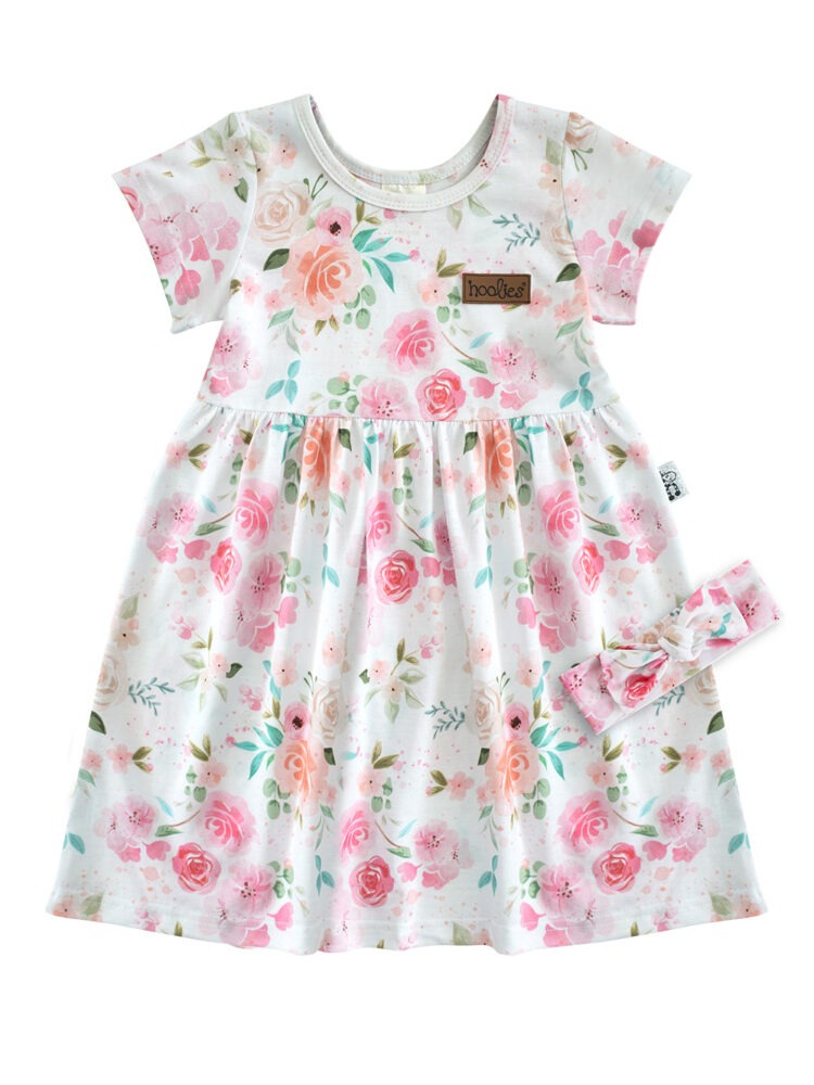 Watercolour Roses Cotton Girls Summer Dress