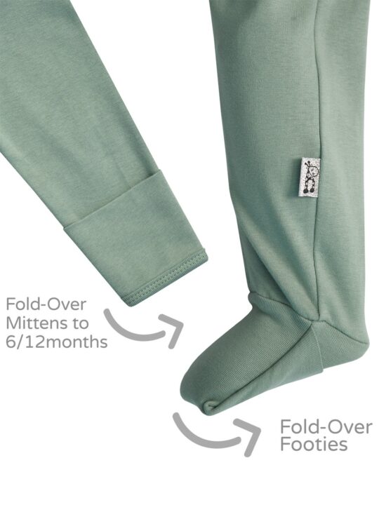 Sage Plain Onesie Footie and Mitten