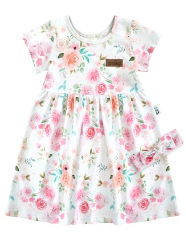 Watercolour Roses Cotton Girls Summer Dress