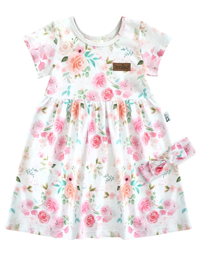 Watercolour Roses Cotton Girls Summer Dress