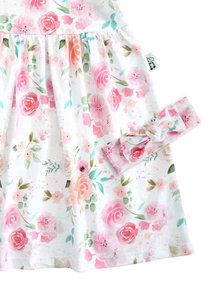 Watercolour Roses Cotton Girls Summer Dress
