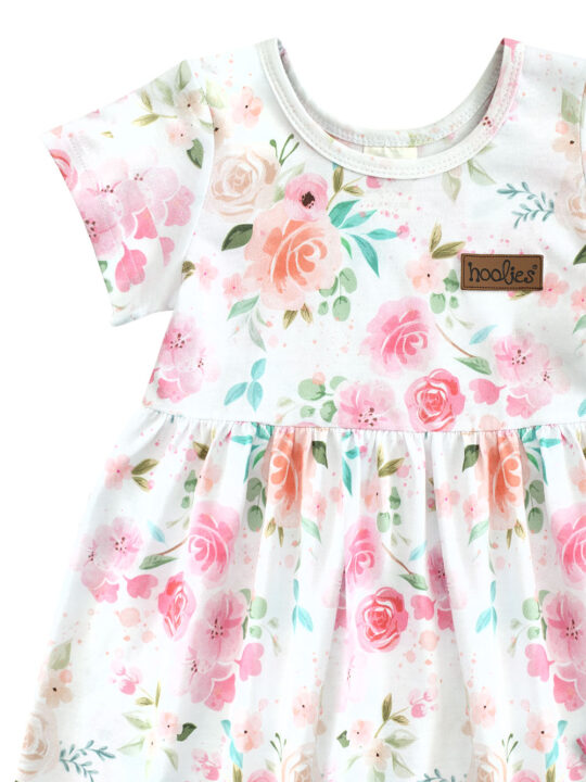 Watercolour Roses Cotton Girls Summer Dress
