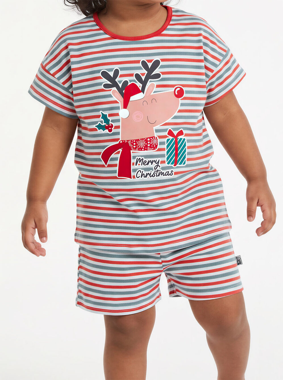 Festive Stripes Christmas Reindeer Kids Set Model 2