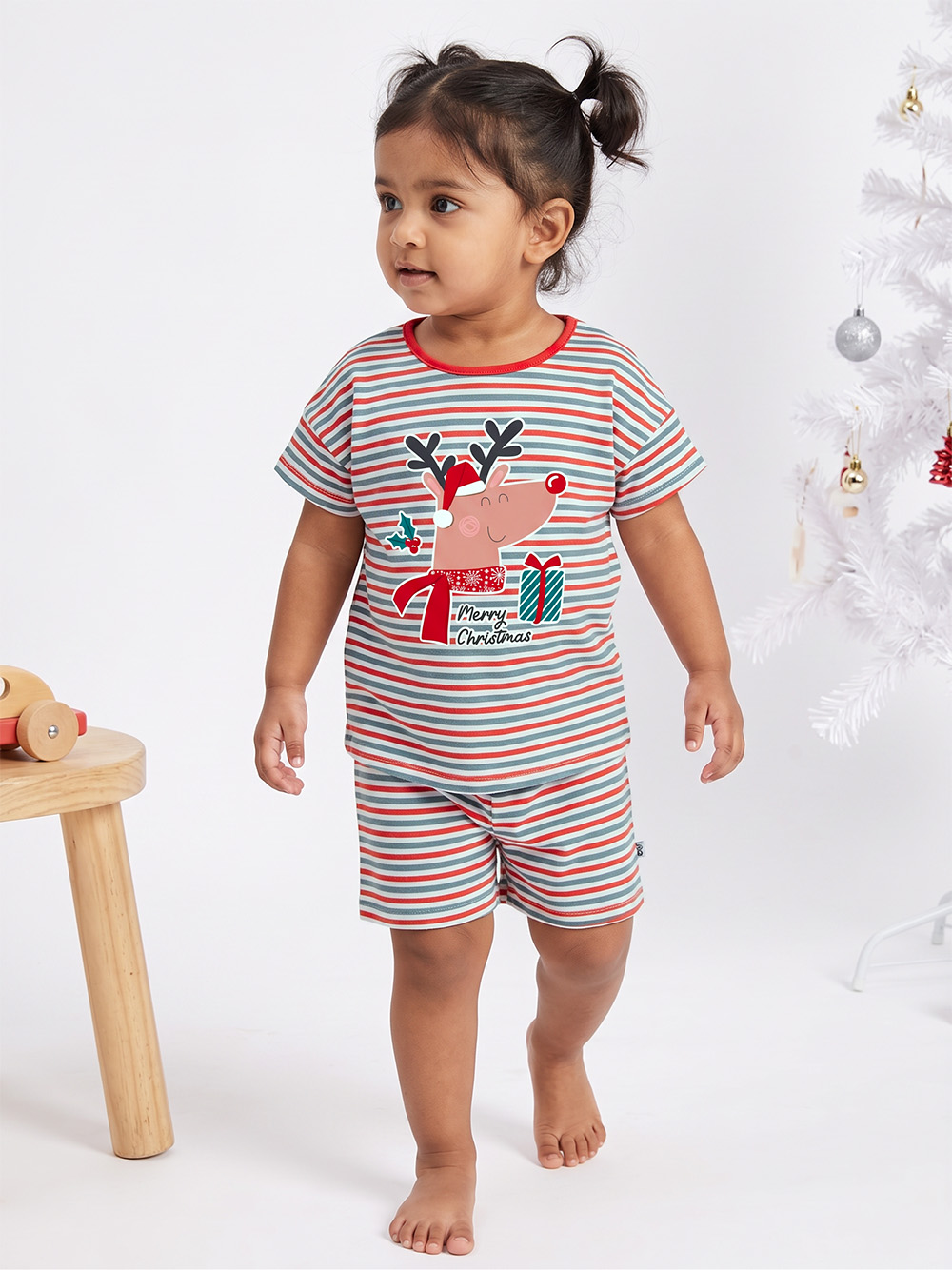 Festive Stripes Christmas Reindeer Kids Set Model