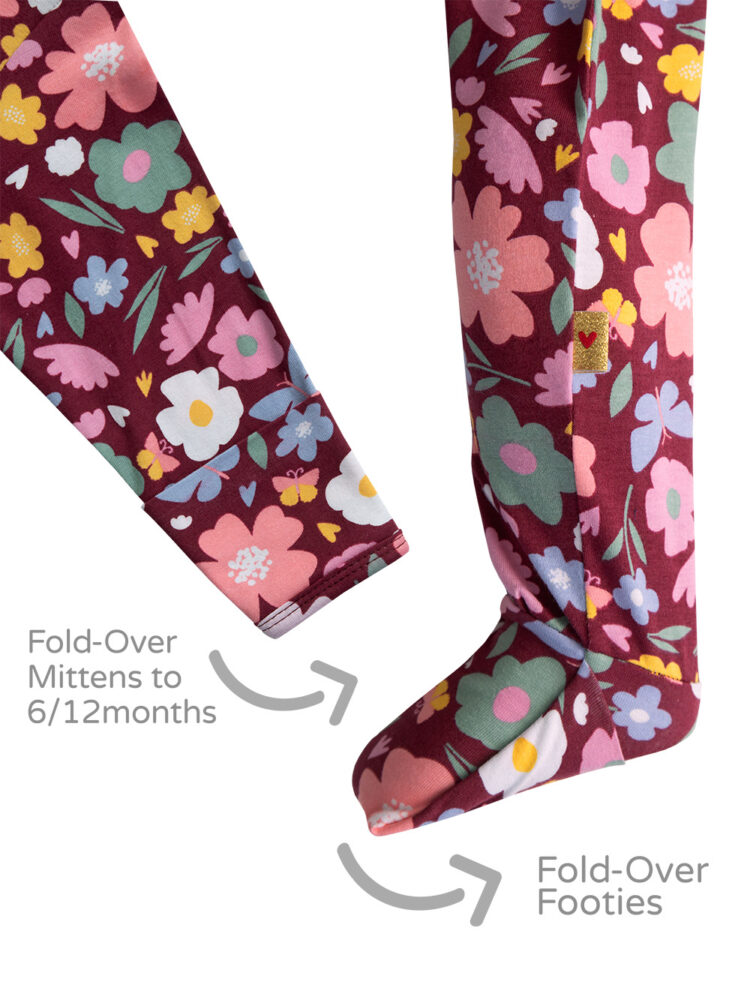 Midnight Bloom Onesie Footie and Mitten