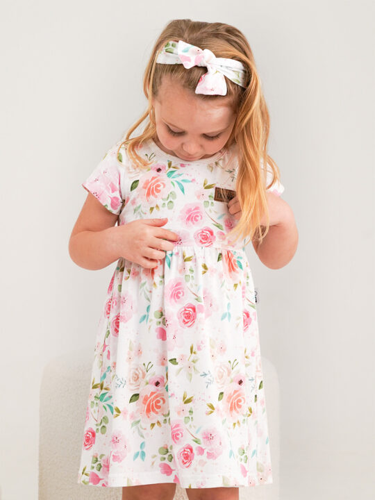 Watercolour Roses Cotton Girls Summer Dress