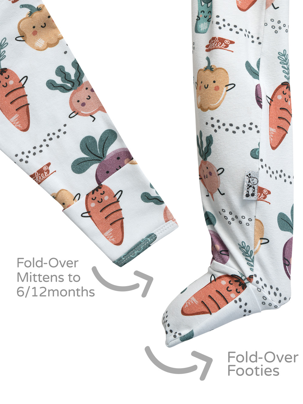 Veggie Garden Cotton Onesie 5 Vegetable Onesie Footie and Mitten