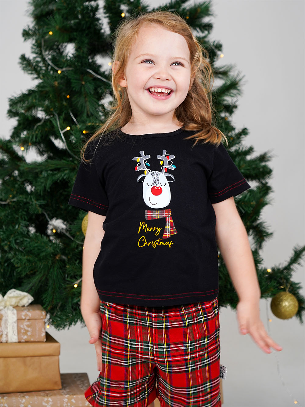 Kids Tartan Reindeer Christmas Pyjamas Set 3 Kids Tartan Reindeer Christmas Pyjamas Set - Image 3