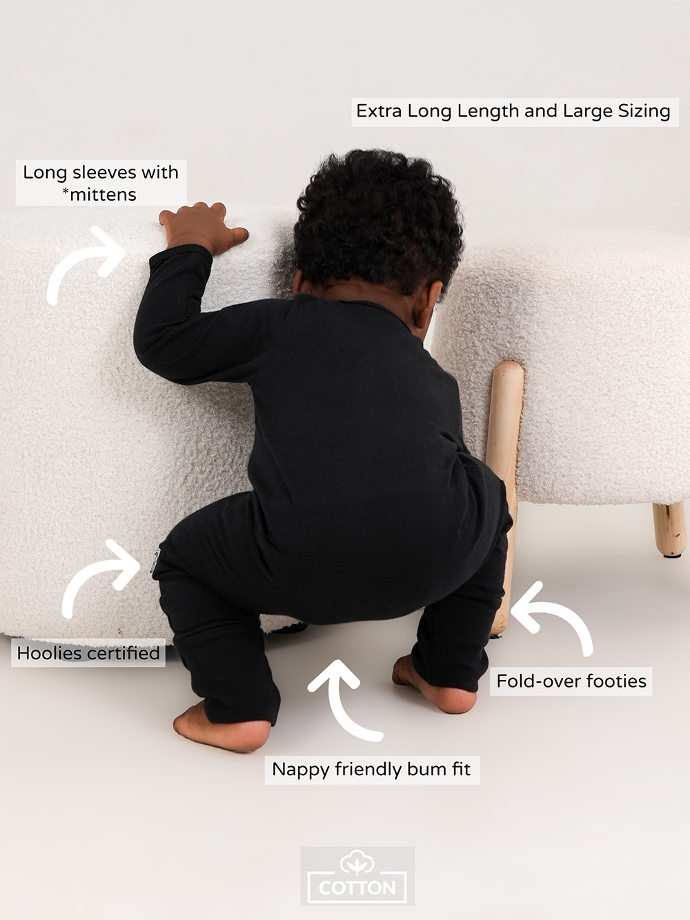 Black Cotton Baby and Kids Onesie 2 Black Onesie Model