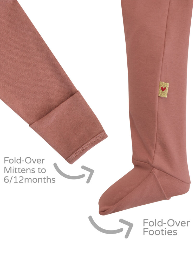 Rose Dusk Cotton Onesie Mitten and Footie