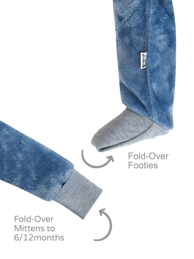 Denim Blue Melange Cuffs Plushiegrow Mittens Footies