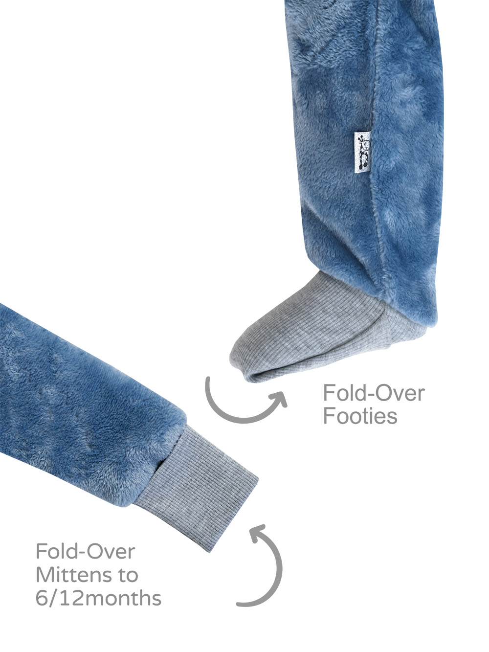 Denim Blue Melange Cuffs Plushiegrow Mittens Footies