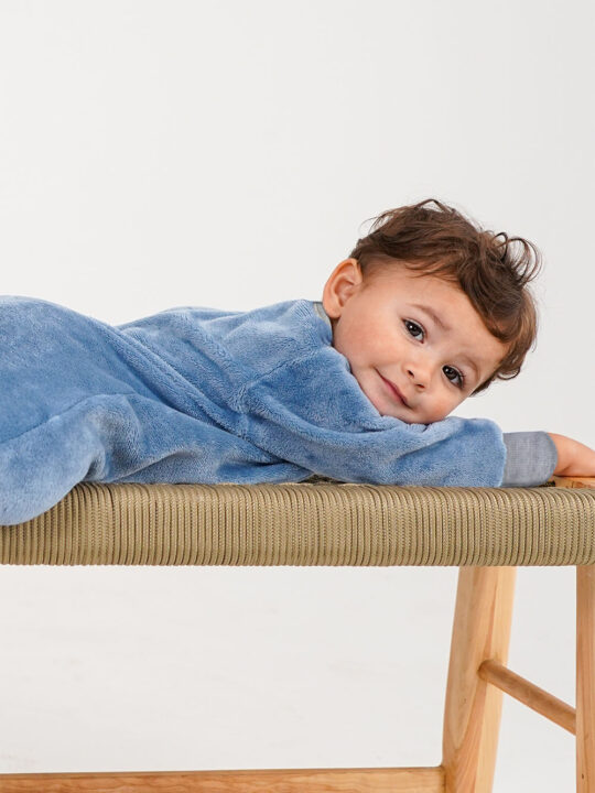 Denim Blue Plush Onesie Grey Melange Cuffs Model 2d