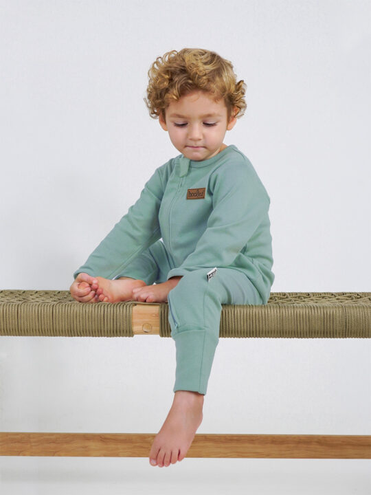 Coastal Sage Cotton Onesie Boy Model
