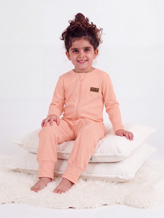 Peach Cotton Onesie Girl Model2