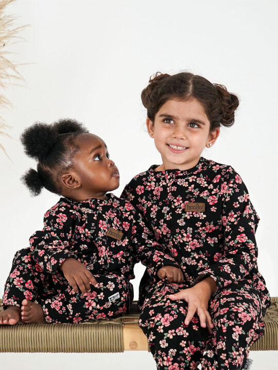 Black Floral Cotton Lycra Onesie Model 3