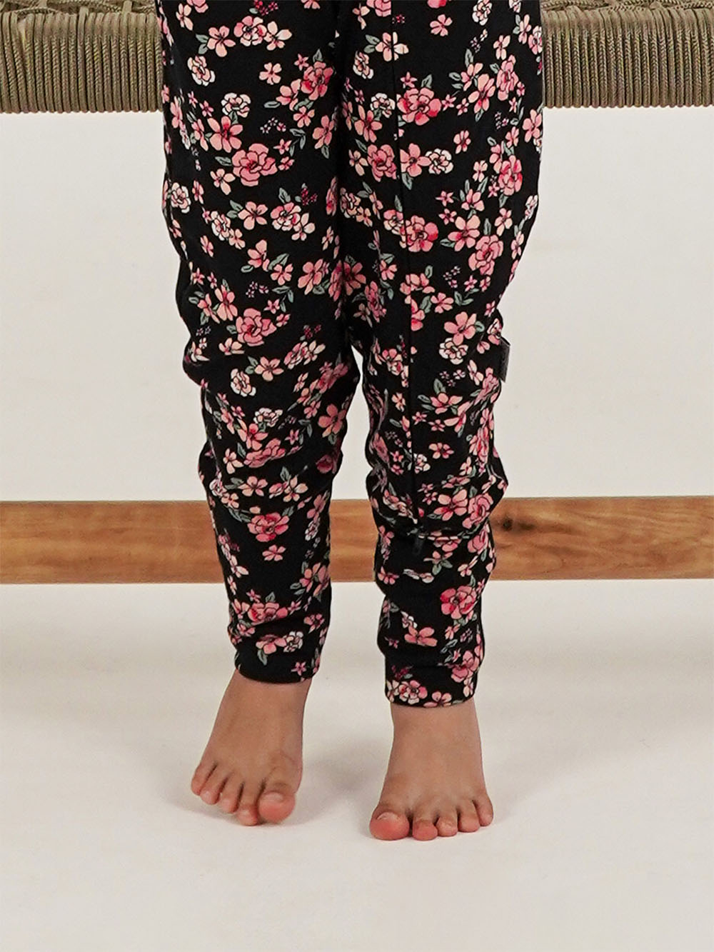 Black Floral Cotton Lycra Onesie Model