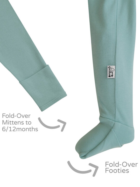 Coastal Sage Cotton Interlock Onesie Footie and Mitten