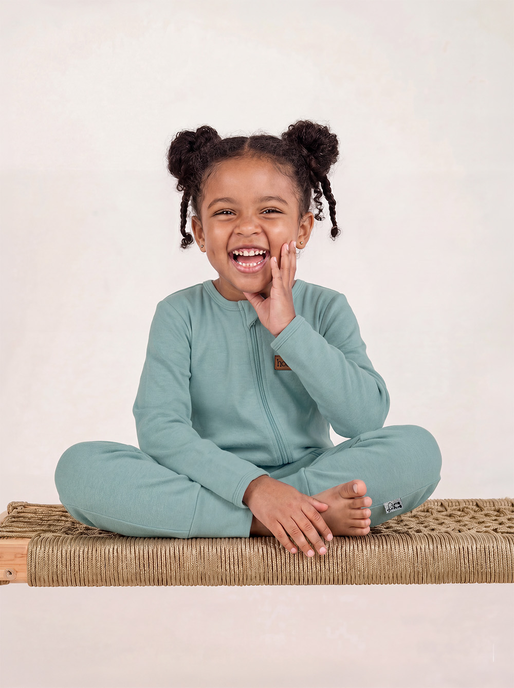 Coastal Sage Cotton Interlock Onesie Model