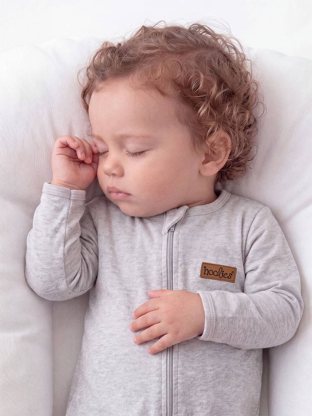 Grey Melange Cotton Interlock Onesie Baby Model