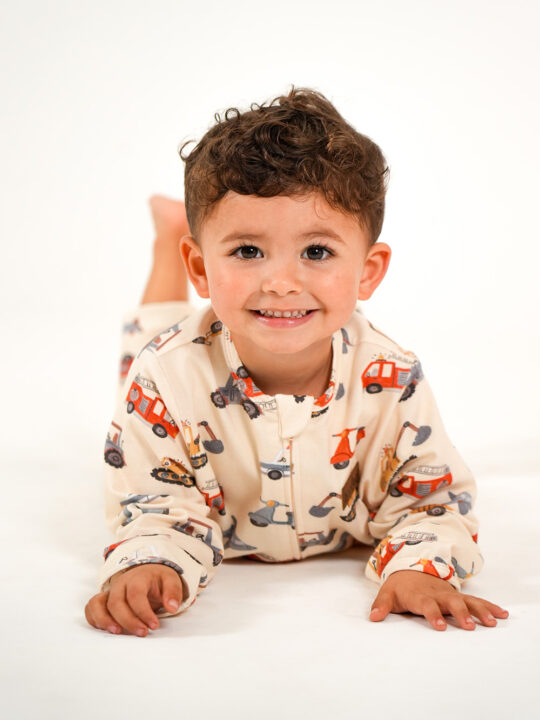 Vroom and Zoom Transport Cotton Onesie Model2